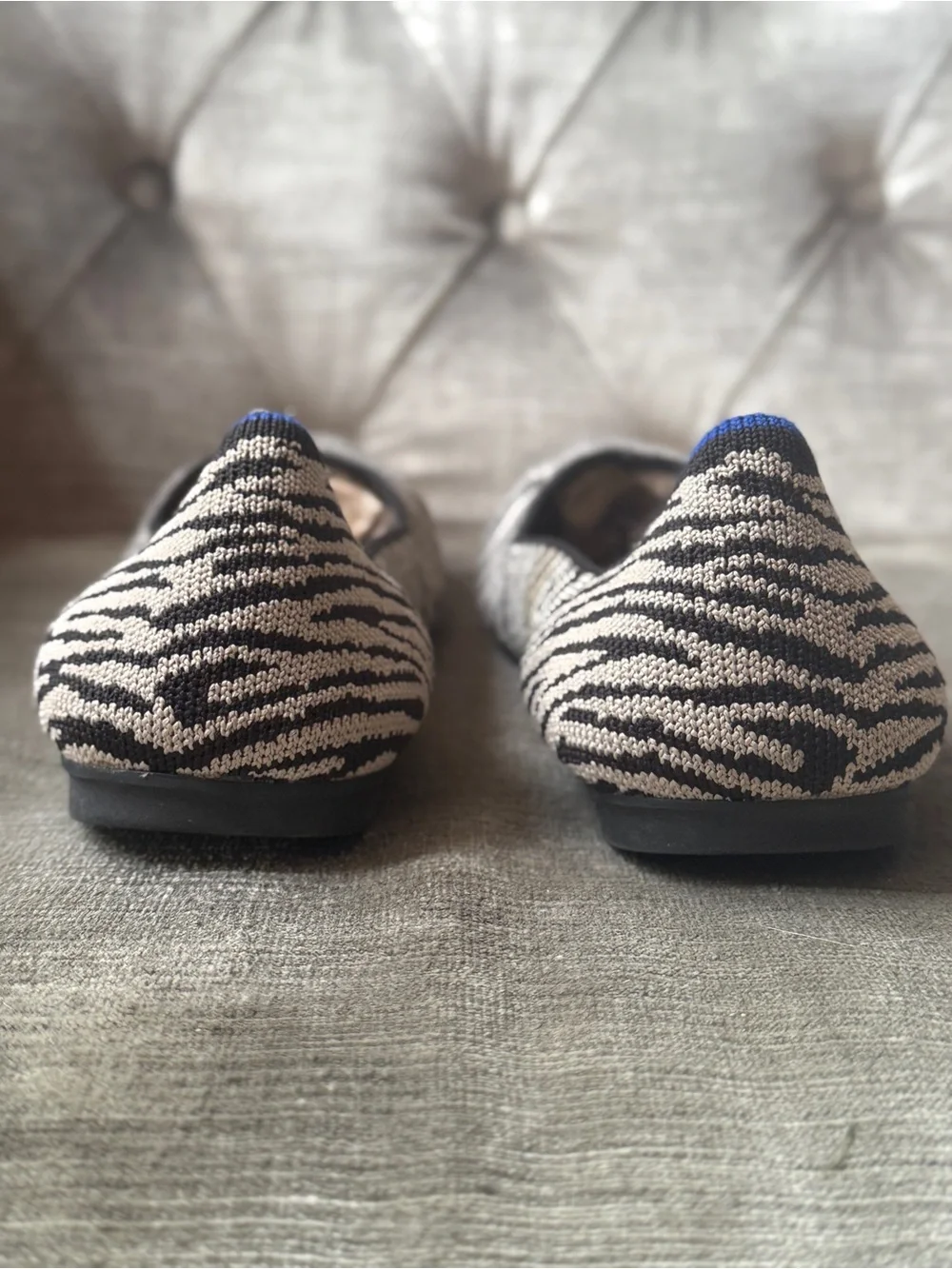Rothy's The Flat Grey & Black Zebra Print Knit Ballet Flats Size 7.5